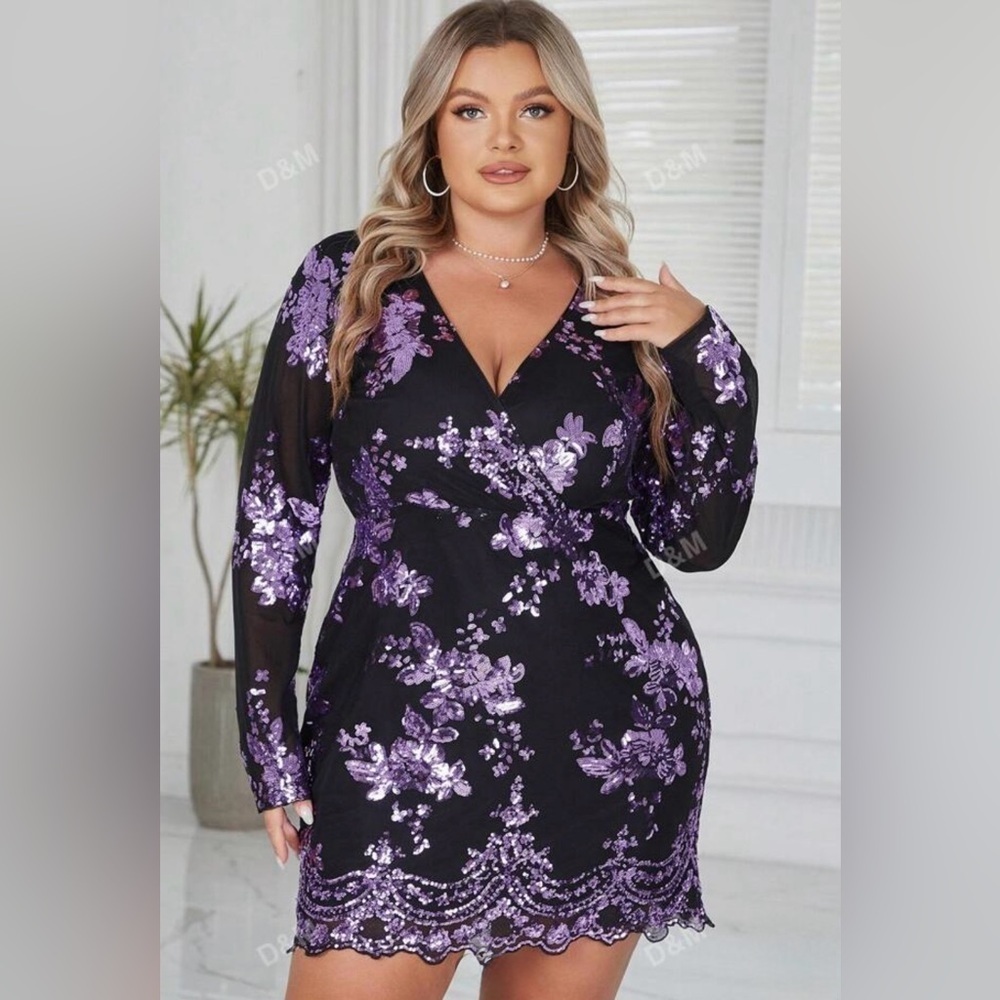 D&M Black Mini Dress With Lilac Sequins Size Small New With Tags